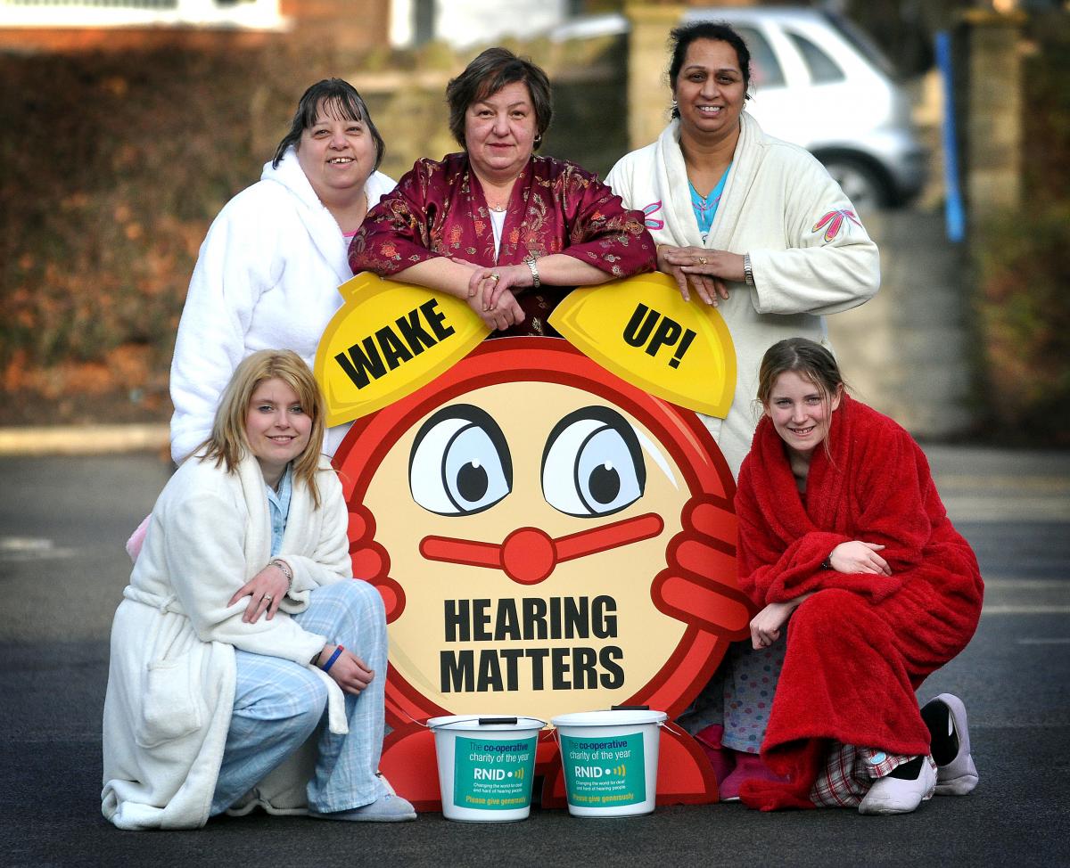 Baildon Co-op staff, from the left, Frances Rowntree, Anita Haigh, Helen Shutal, Salinder Kaur and Zoe Griffin, who are taking part in a national fundraising campaign for the deaf and hard-of-hearing