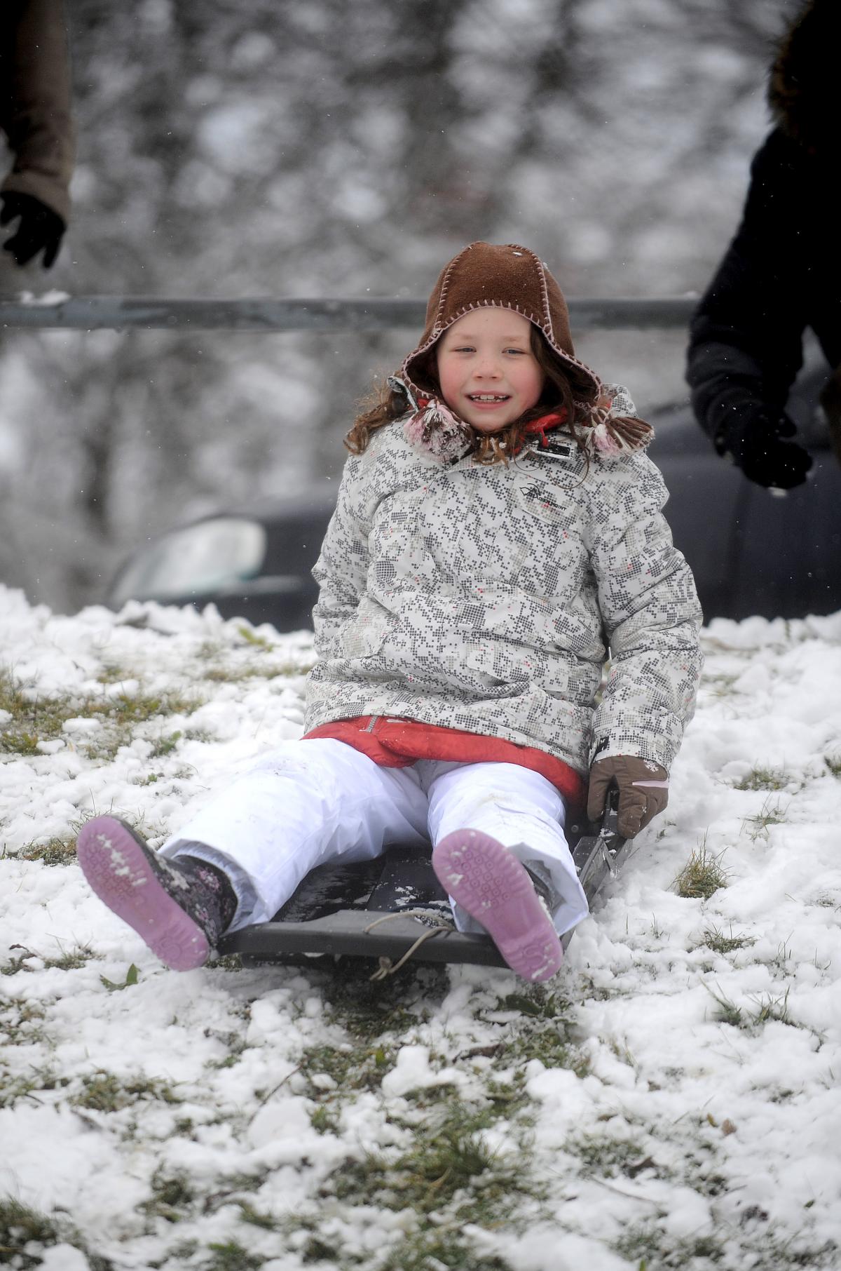 Shannon Beale enjoying the snow in Peel Park.
