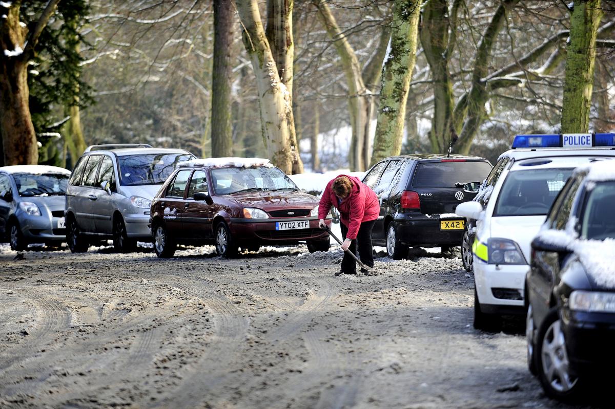 Traffic struggling to negotiate Emm Lane, Bradford, on Tuesday morning (February 3).