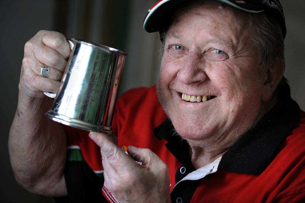 Among the celebrity names this year at one of the most famous motorcycle events in the world – the Isle of Man TT – will be Barry Briggs. Barry is pictured with a tankard presented by Isle of Man tourism chiefs.