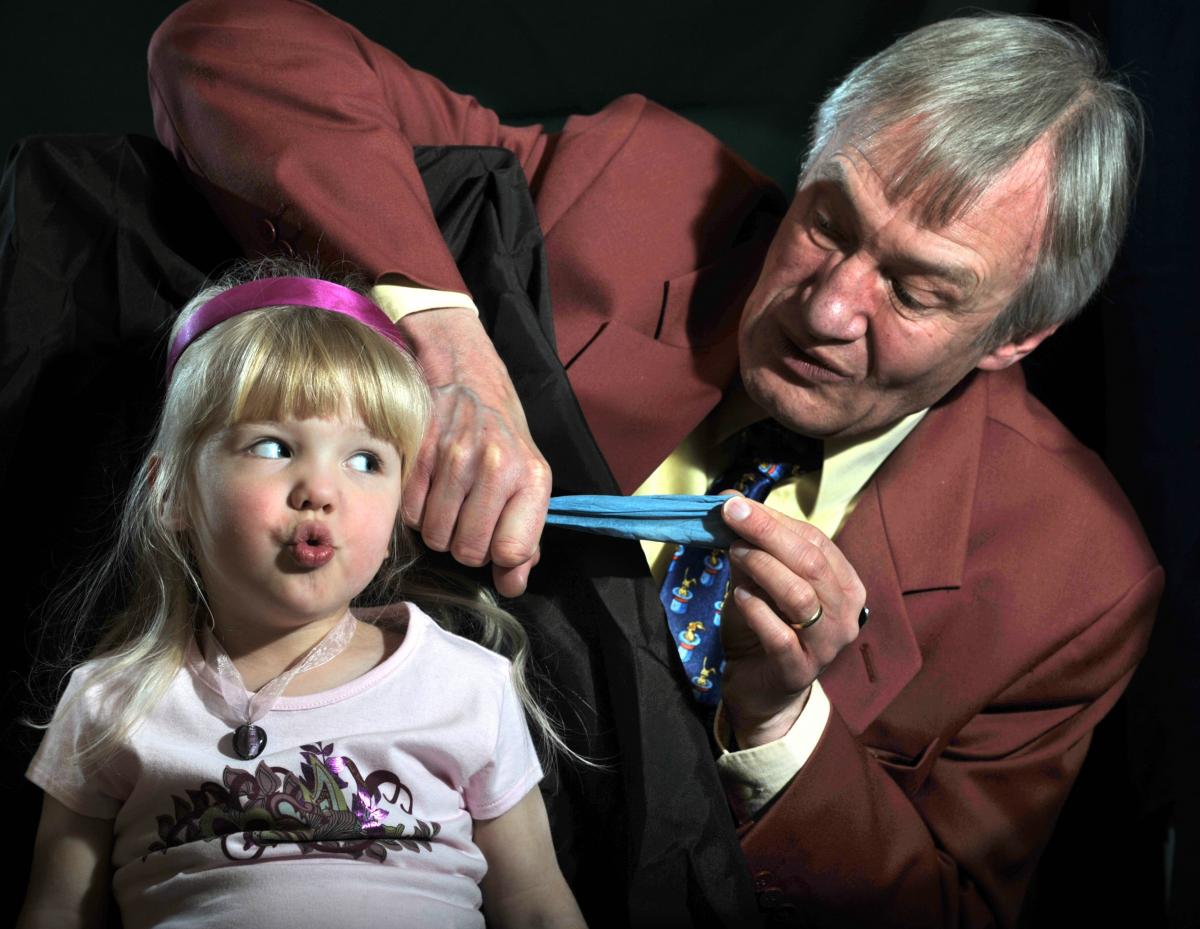 There will be illusions, juggling, dancing and family fun at Bradford Magic Circle’s annual show. Keith Pickles pulls a hankie from the ear of surprised Deanna Gore, three.