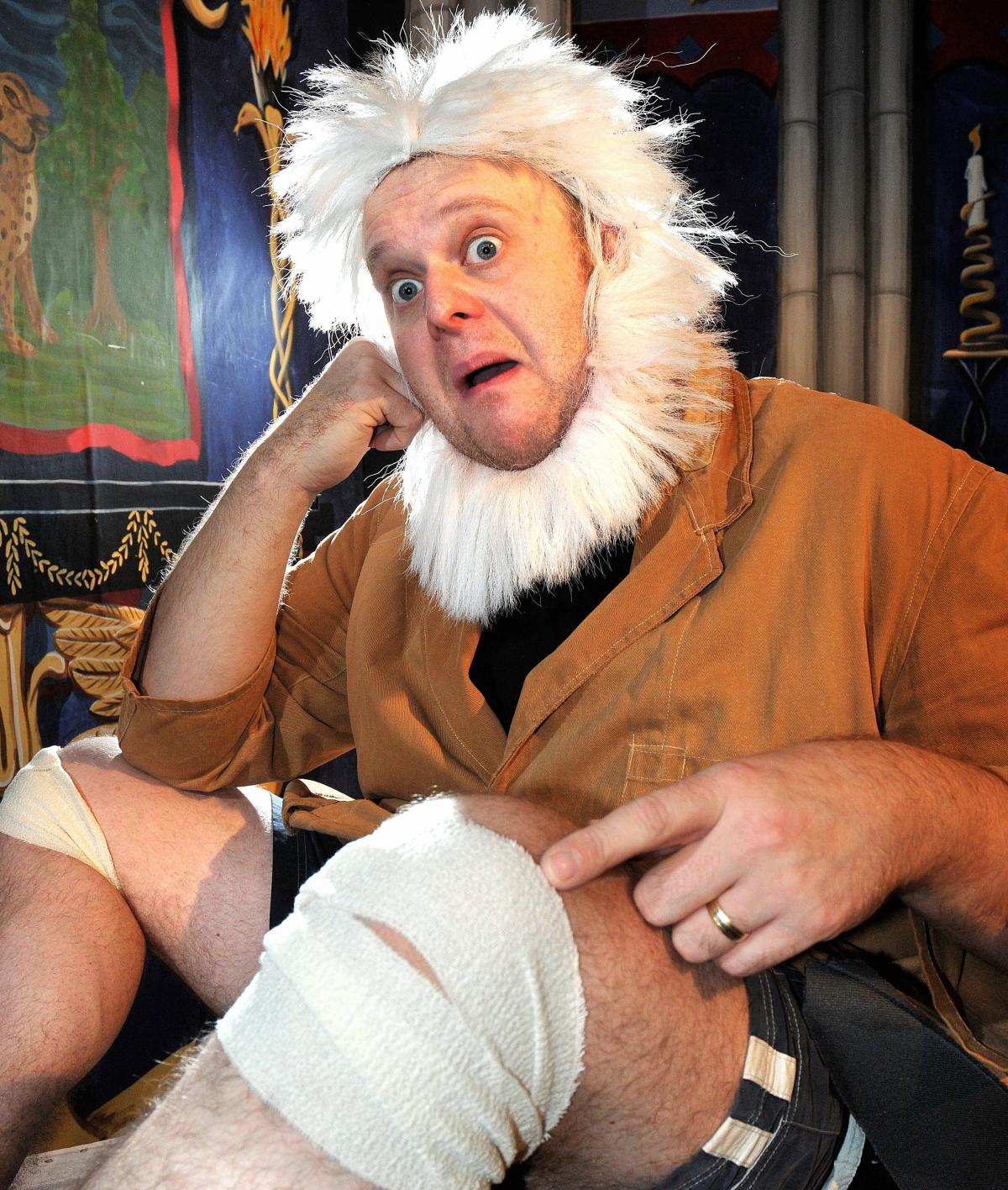 A physiotherapist has had to be brought to the aid of Addingham pantomime'd seven dwarfs. The 'grown-up' actors have found themselves in knee-d of help after hours on their kneees on stage.