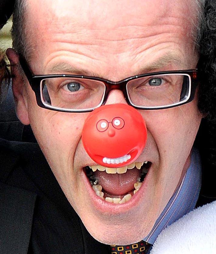 Getting ready for Red Nose Day at Westville House School, Ilkley are head teacher Charles Hollaway.
