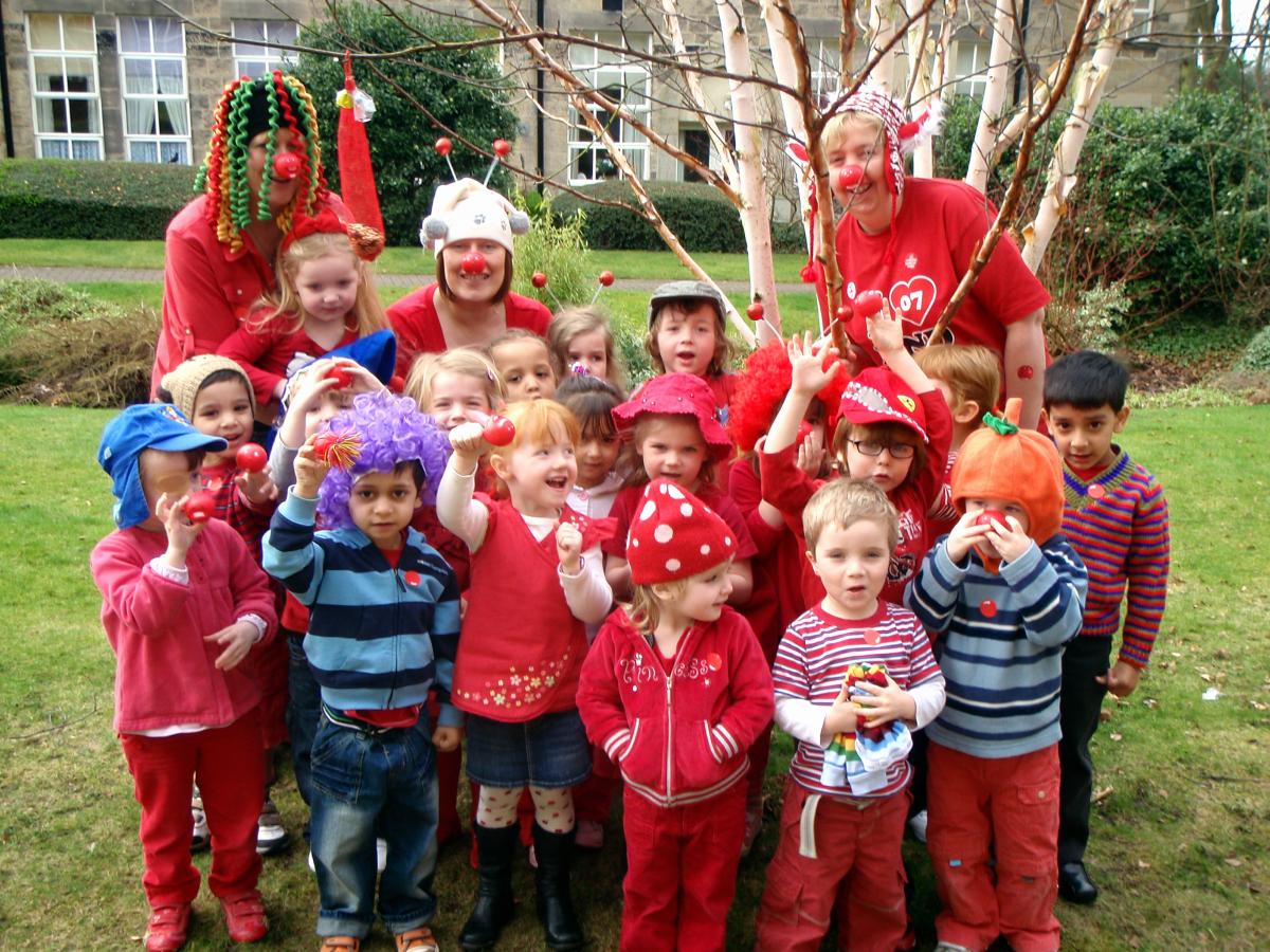 Children at Lady Lane Park School, Bingley, taking part in Red Nose Day.
