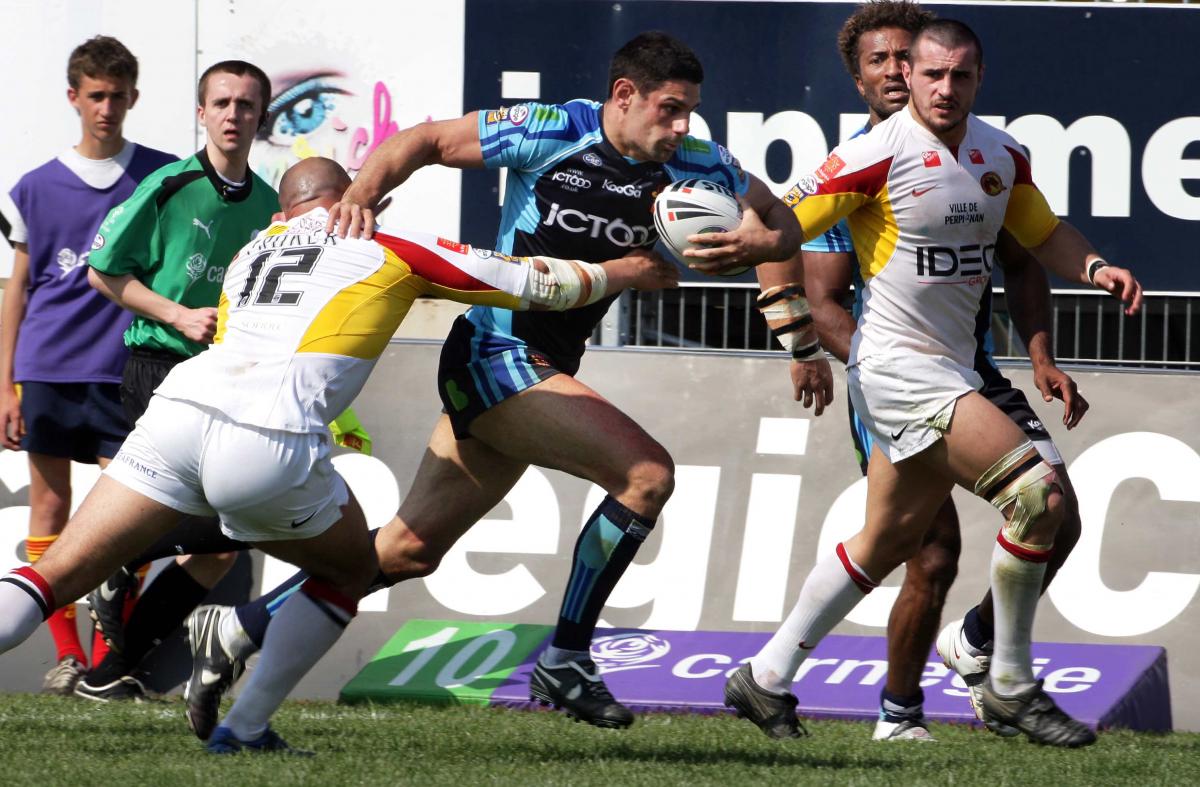 Action from the Bulls' Challenge Cup game at Catalans