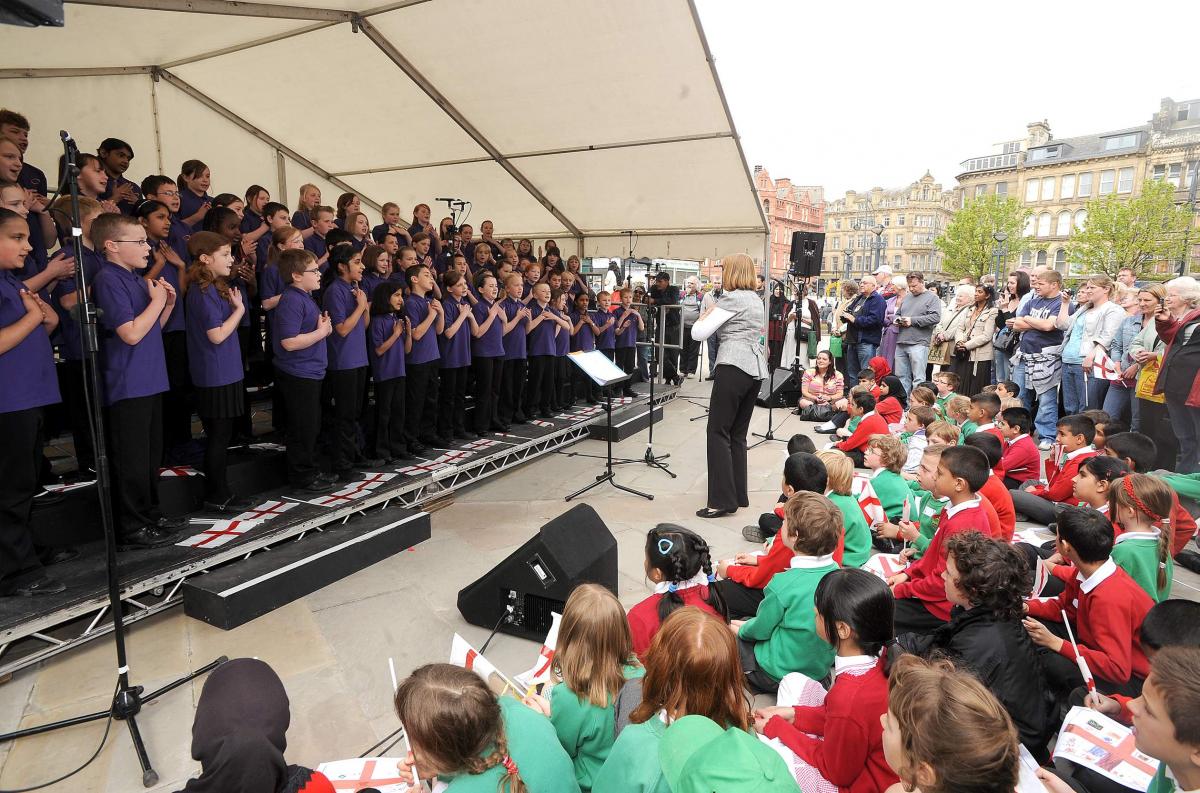 Clayton C of E Primary School choir entertains the crowds.