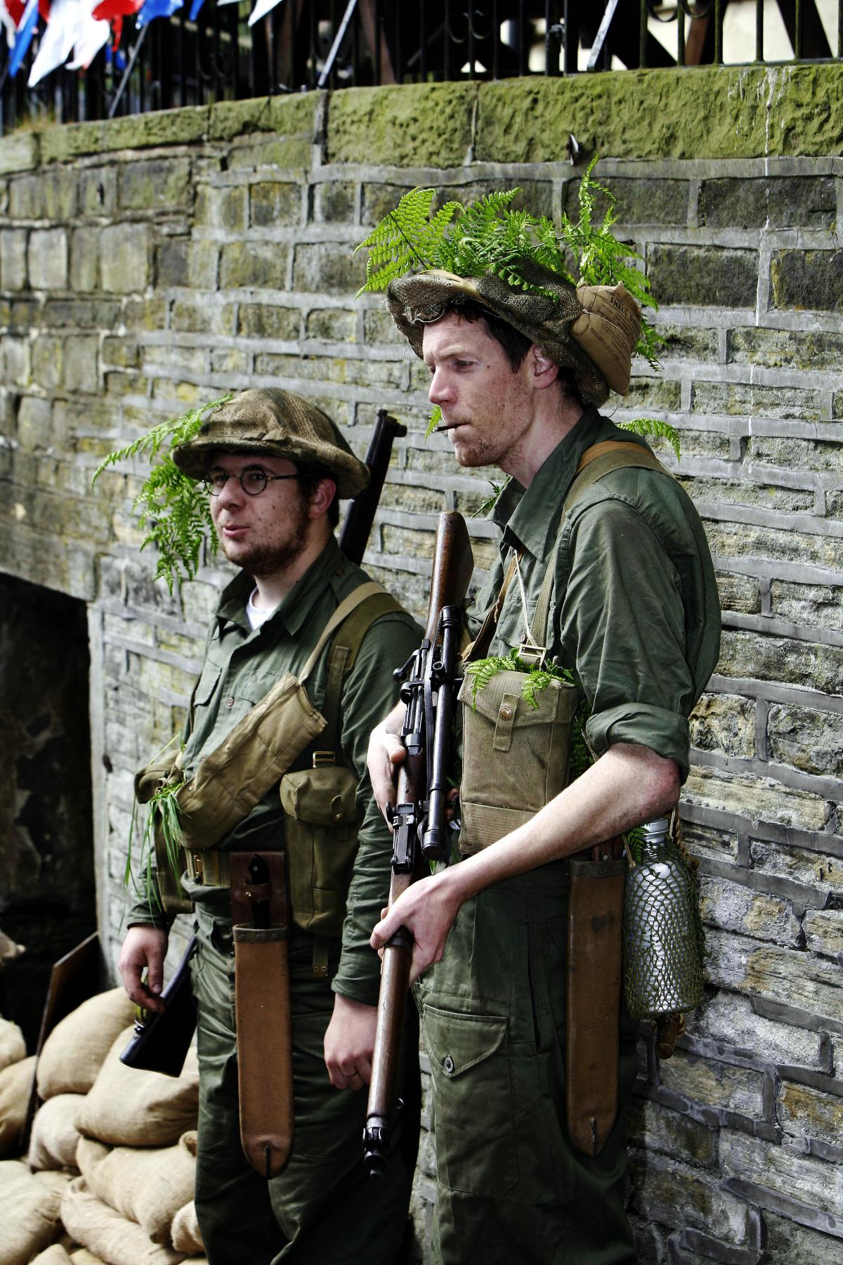 Chindits Regiment members Steve Fulcher, left, and Andy Adams on guard during the Haworth 40s Weekend.