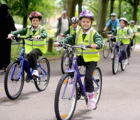 Children at Trinity All Saints Primary School in Bingley took part in cycle activities at Lister Park in Manningham, Bradford.