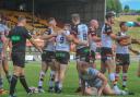 Sam Hallas is congratulated on his first-half try against Whitehaven Picture: Tom Pearson