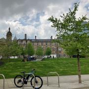 The green space next to Bradford College's Hockney Building where the containers would be installed
