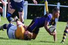 Jake Green scored two tries for Bradford Salem in their defeat at Old Rishworthian. Picture: Richard Leach.