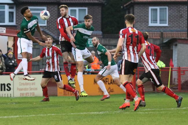 Oli Johnson (far left) and Tom Clare (fourth left) are just two of the many players who have already been brought into Bradford (Park Avenue) by Mark Bower this season Picture: John Rhodes