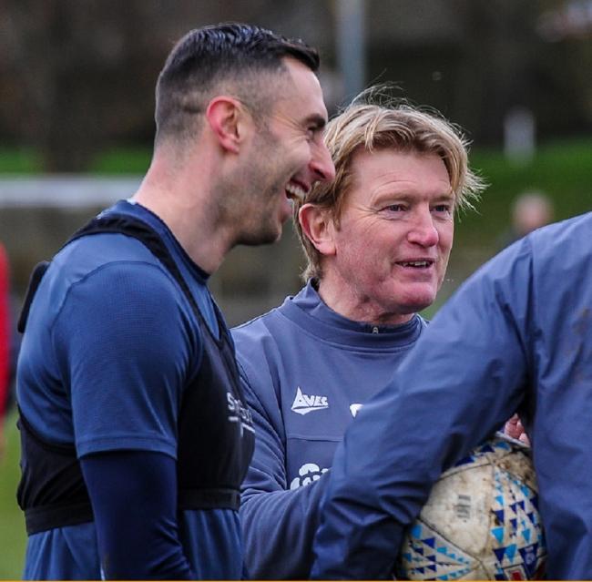 Stuart McCall in training with new striker Lee Novak, left. Pic: Bradford City