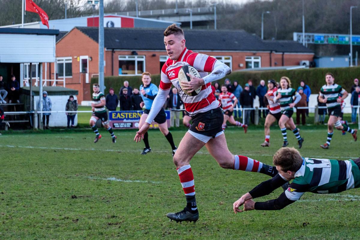 Cleckheaton's Jack Marshall scored four tries in the win over Durham City, but it still might not have been enough to get his side promoted. Picture: Phil Jackson.