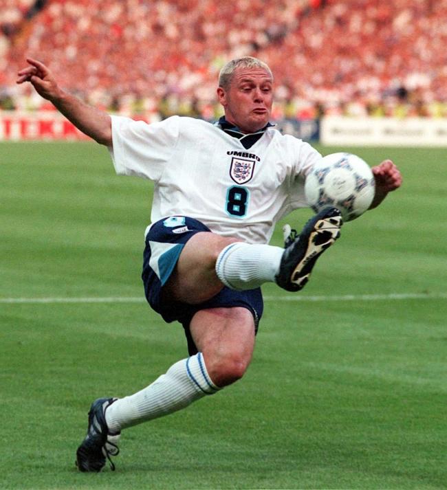 Paul Gascoigne  in action for England at Euro 96'.