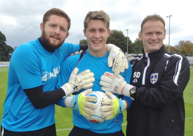 New Avenue goalkeeper Dan Atkinson (middle) is pleased to be reunited with manager Mark Bower