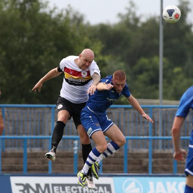 Ryan Cresswell (left) in action during Avenue's 5-0 defeat to Curzon Ashton in August 2019 Picture: John Rhodes