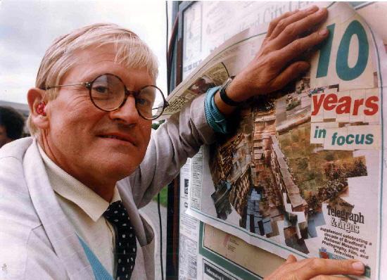 Bradford Telegraph and Argus: Hockney gets his hands on a copy of the Telegraph & Argus