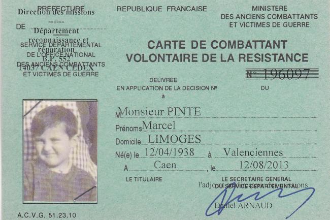 Marcel Pinte's resistance card