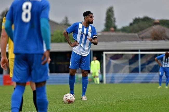 Aran Basi (centre) on the ball for Eccleshill, has returned to Albion Sports as a player/coach. Pic: Dan Kerr