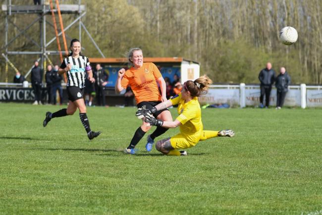 The prolific Amy Woodruff (centre) was unable to find the net for Brighouse in their 1-0 defeat to Sunderland in the Women's FA Cup third round. Pic: Liam Ford.