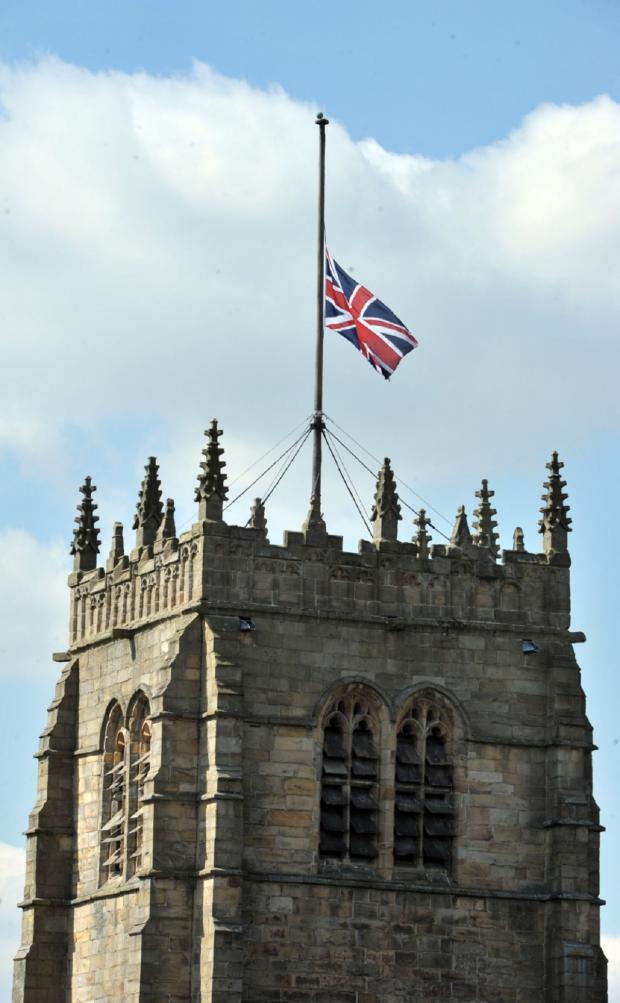 Bradford Telegraph and Argus: The Union Jack flag flies at half-mast at Bradford Cathedral today