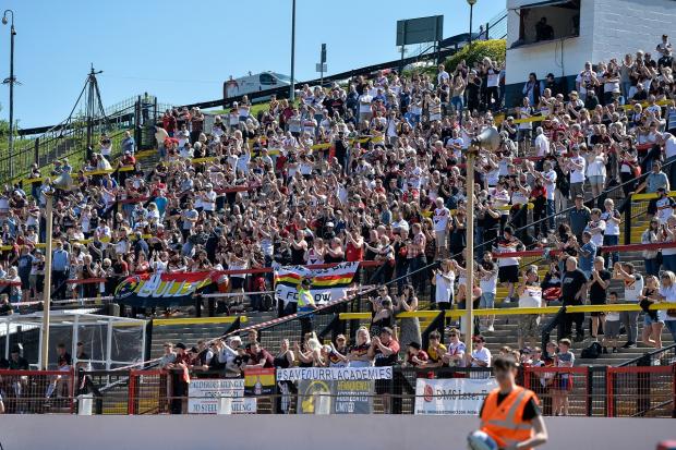 Bradford Telegraph and Argus: The Bulls fans enjoying their return to Odsal, which they marked with a brilliant win over York. Picture: Tom Pearson.