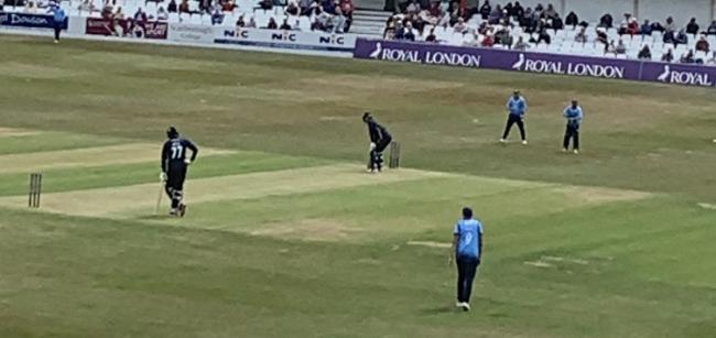 Will Luxton pictured from the stands during his fine debut 68 against Northamptonshire.
