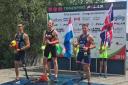 Stuart Meikle, right, on the podium after winning silver at the ITU Paratriathlon World Cup held in Magog, Canada. He lines up alongside Andrew Barbieri, of Brazil, who won bronze and gold medallist Maurits Morsink, of the Netherlands