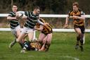 Max Kennedy (ball in hand) scored all four of Old Grovians' tries, but his side lost a thriller 28-26 at Yarnbury. Picture: Richard Leach.