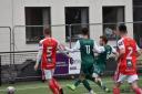 Andy Briggs (10) put Steeton in front against high-flying Chadderton on Saturday, but both sides had to settle for a point in the end. Picture: Ian Meachin.
