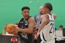 Jordan Whelan (left) racked up a phenomenal 29 points as Bradford recorded an impressive 82-71 win at home to Nottingham Hoods. Picture: Alex Daniel.
