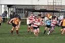 Cleckheaton RUFC in action (red and white). Pic via: club website