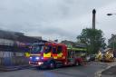 Fire engines in attendance of a blaze at the old HMRC building in Shipley