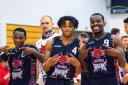 The Dragons celebrate qualifying against Manchester Magic last Saturday.