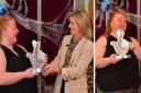 Katie Mahon, of Bloomin Buds Theatre Company, is presented with a National Lottery Award by Coronation Street star Jane Danson.