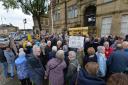 People gather outside Cleckheaton Town Hall in a bid to save the historic building from closure
