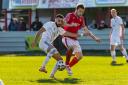 Thackley (red) facing Albion in another Bradford derby recently. Picture: Martin Taylor.