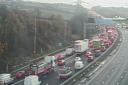 The scene on the M62 in West Yorkshire this morning