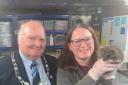 Ray Smith, the Mayor of Otley and Diane Cook, Prickly Pigs Hedgehog Rescue. (Photo by Andrew Cook)