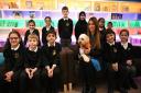 Pupils at Marshfield Primary School with headteacher Zara Kearns