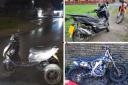 The Steerside Enforcement Team seized motorbikes at Buttershaw, left, and Baildon, bottom right, and recovered a stolen bike at Shipley, top right.