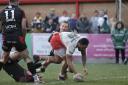Keenen Tomlinson crosses the line to score for Keighley against London Broncos last season.
