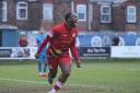 Chinedu Osadebe screams with delight after scoring Avenue's late winner yesterday. (Image: John Rhodes.)