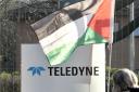An image from one of the protests outside Teledyne's premises in Shipley