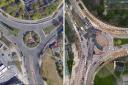 Left: How it looked as a roundabout. Right: How it looks now