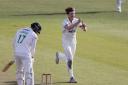 George Hill (right) celebrates taking the wicket of Leicestershire batsman Louis Kimber last Friday in Yorkshire's opening County Championship match of the season.