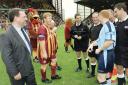 Perry Austin-Clarke (left) joins Stuart McCall at the start of the pro-celebrity 'Save Our City' match in 2004.