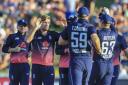 David Willey celebrates after taking the wicket of Yorkshire colleague Kane Williamson during England's opening ODI against New Zealand in Hamilton on Sunday – Picture: AP Photo/John Cowpland