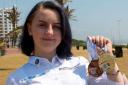 Katelyn Entwistle with her gold and bronze medals won at the Commonwealth Karate Championships in Durban, South Africa
